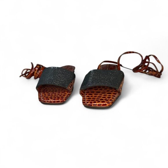 Brunello Cucinelli Women's Orange & Brown Croc Embossed Flat Sandals Sz 37 NWOB - Picture 6 of 16